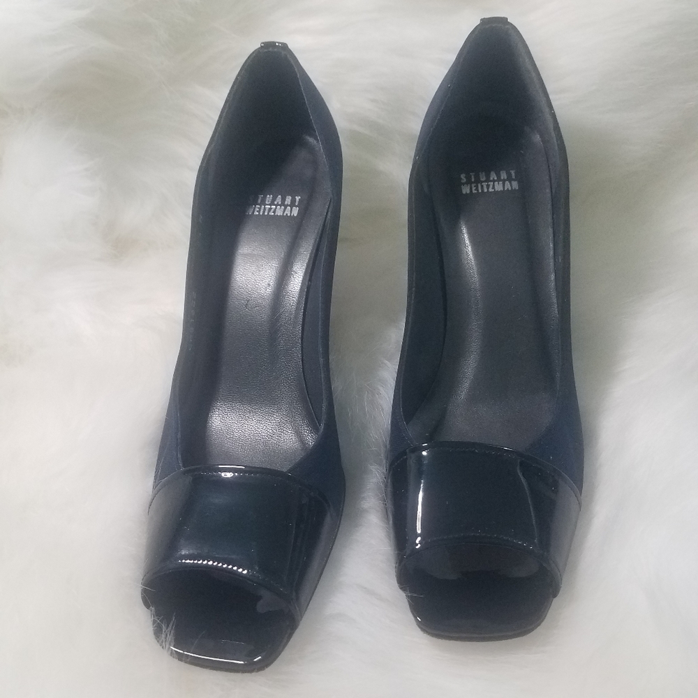 Stuart Weitzman Navy/Black Peep Toe Heels